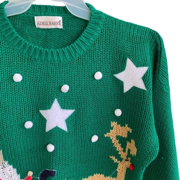 Vintage Christmas Sweater Holiday Crewneck Santa Claus Reindeer Star Adell Barre - Picture 2 of 7